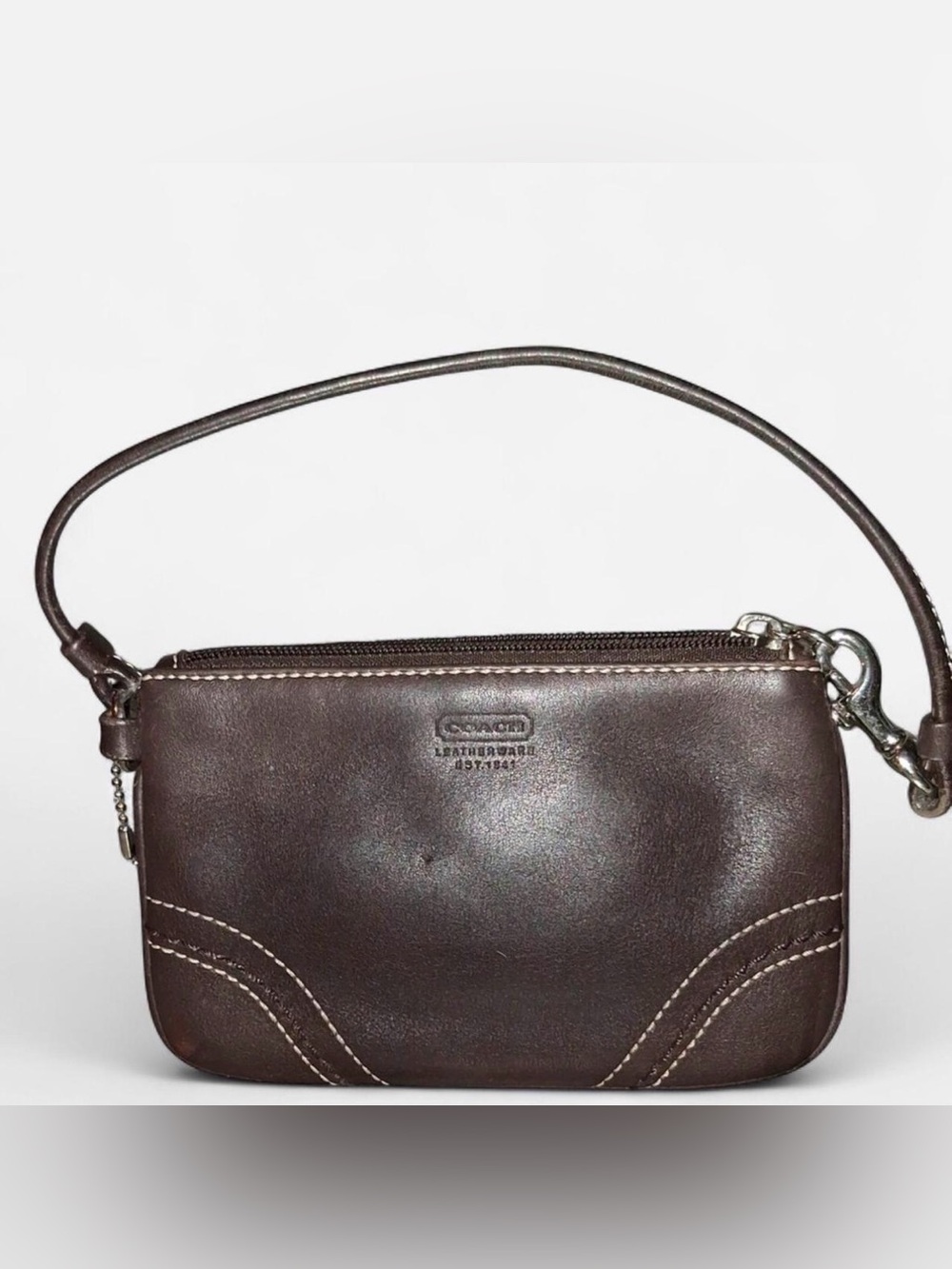 Coach Dark Brown Leather Wristlet with Top Zip
